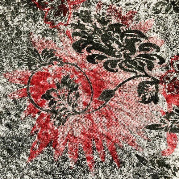 NORTHERN REFLECTIONS Red grey black floral sweater w/ lace trim MEDIUM LARGE XL - Picture 4 of 16